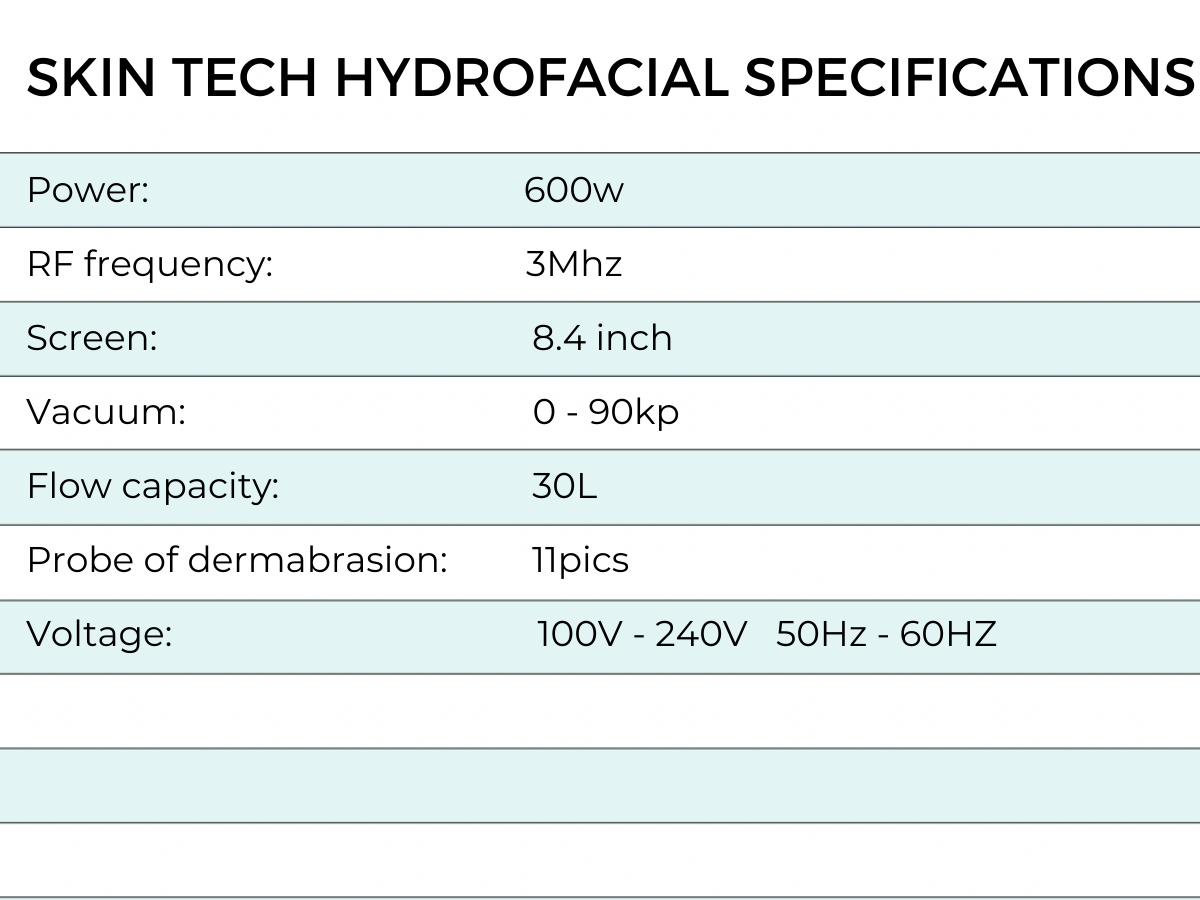 Skin Tech H2O-FACIAL Specifications